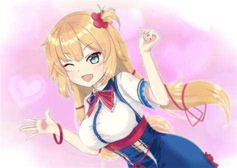 Safebooru 1girl Akai Haato Bangs Blonde Hair Blush Breasts Commentary Request Green Eyes