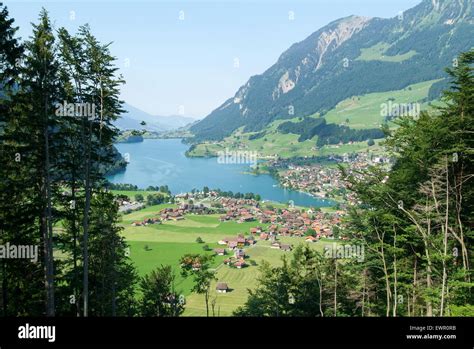 Lake Lungern Valley From Brunig Pass Switzerland Stock Photo Alamy