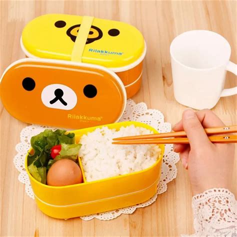 1pc 540ml 2 Layer Cute Rilakkuma Lunchbox Bento Lunch Case Food