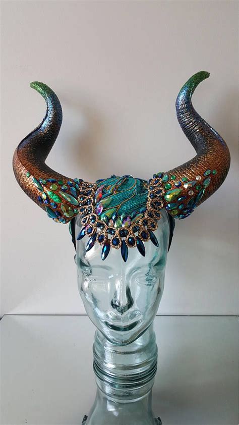 Blue Bronze Glitter Horn Headpiece Jeweled Horn Headdress Etsy