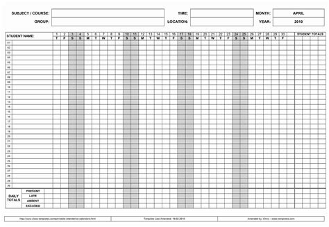 Attendance Calendars For Employee Template Example Calendar Printable