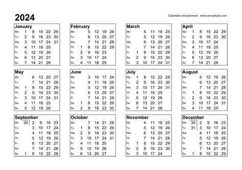 2024 Printable Calendar By Week Numbers Katha Maurene