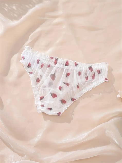 Strawberry Print Bra Panties Ruffle Bow Tie Bra Mesh Bikini Temu