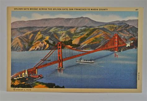 Golden Gate Bridge Postcard Linen Stanley A Piltz 1930s
