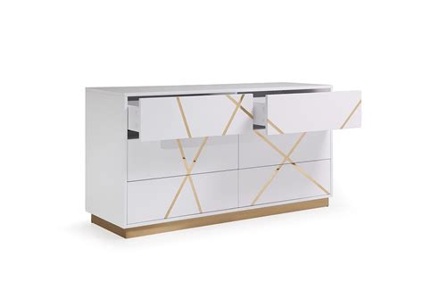 Paint can change a dated piece of furniture into something new and fresh. Modrest Nixa Modern White & Gold Dresser