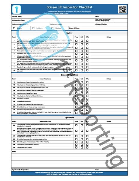 Printable Scissor Lift Inspection Checklist