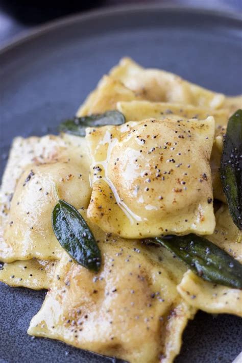 Roasted Butternut Squash Ravioli With Brown Butter Poppy Seed Sauce