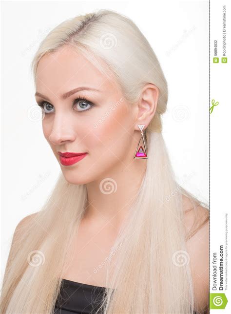 Beautiful Girl With Long White Hair And Red Stock Photo Image Of