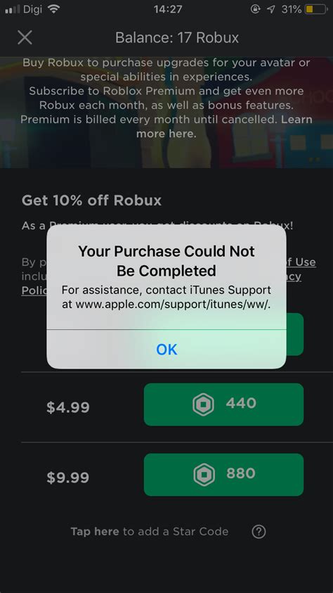 I Can’t Purchase Robux From Game Roblox Apple Community