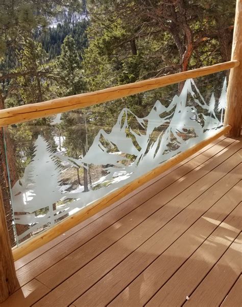 Custom Etched Glass Deck Railing Evergreen Glass