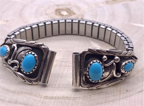 VTG Native American Sterling Silver Turquoise Navajo Watch Band Richard