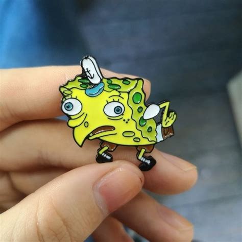 cartoon jewelry spongebob meme enamel pin mocking spongebob lapel pin funny badge pin wish