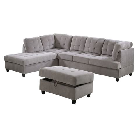 Aycp Furniturecorduroy L Shape Sectional Sofa With Storage Ottoman