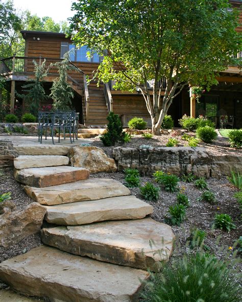 Natural Stone Steps Outdoor Landscaping Ideas Front Yard Garden