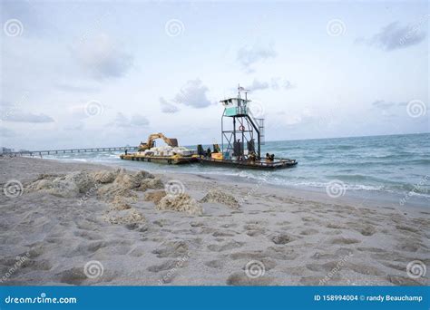 Barge And Tugboat Grounded On Deerfield Beach Florida Editorial Stock