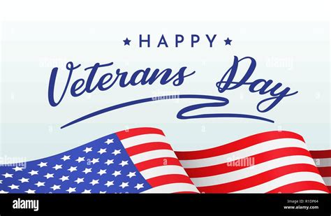 Happy Veterans Day Banner With Congratulations And American Flag Stock