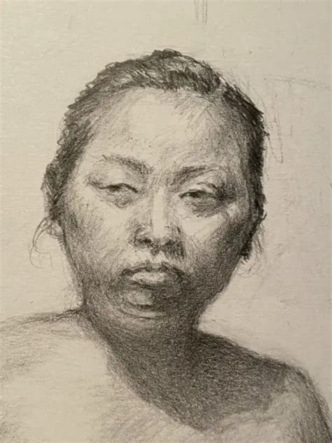 Vintage Nude Portrait Full Figure Study Original Realism Life Pencil
