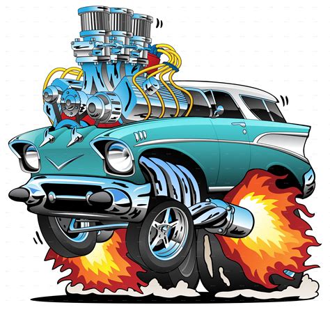 Classic Fifties Hot Rod Muscle Car Cartoon Vector Illustration Car