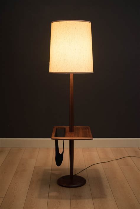 Mid Century Walnut Laurel Floor Lamp With Magazine Rack Mid Century