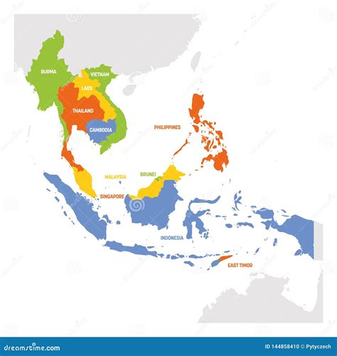 Southeast Asia Region. Map of Countries in Southeastern Asia Vektor