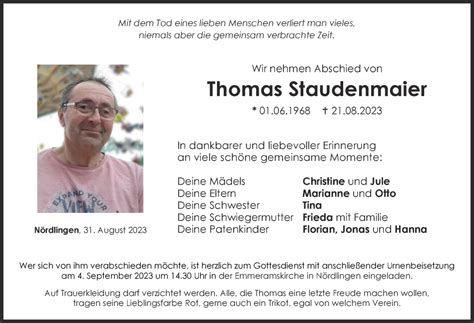 Traueranzeigen Von Thomas Staudenmaier Augsburger Allgemeine Zeitung