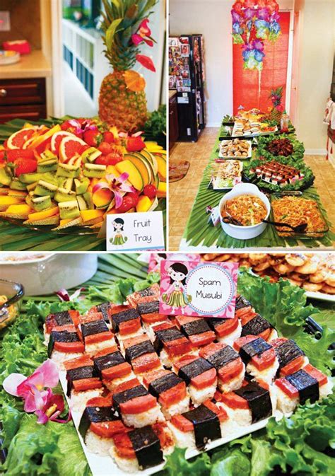 Several Pictures Of Different Foods On Display At A Buffet