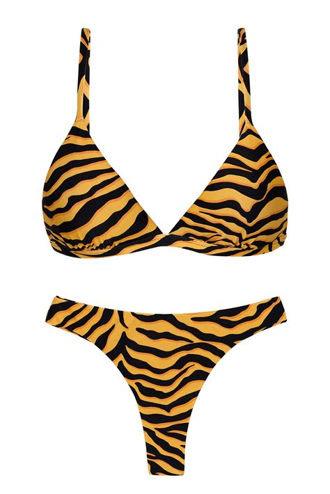 Orange And Black Tiger Print Thong Bikini Set Wild Orange Tri Fixo Fio