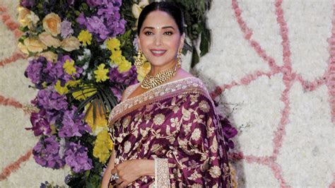 Madhuri Dixit Nenes Wine Coloured Benarasi Silk Anita Dongre Sari Is