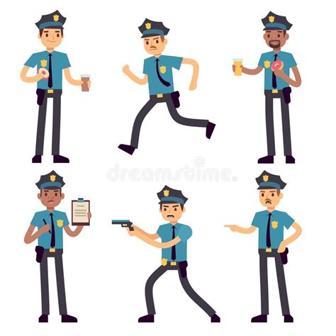 Officer Policeman Vector Cartoon Characters Isolated
