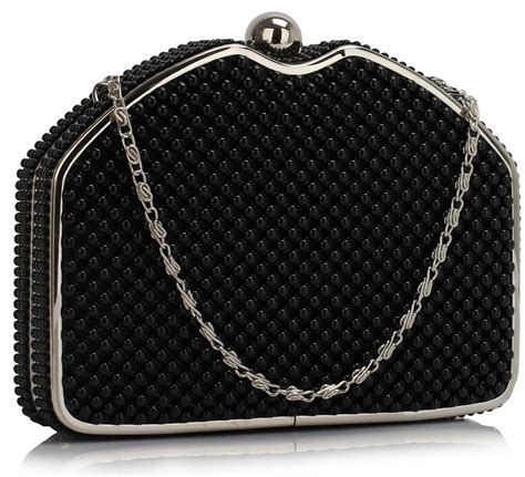 Lse00303 Black Beaded Clutch Bag