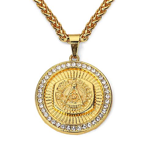 Masonic Pendant Necklace Men Hip Hop Jewelry 2017 Gold Color Chain