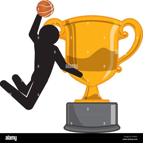 Trophy Cup With Basketball Player Silhouette Vector Illustration Design