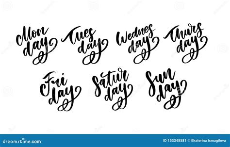 Vector Handwritten Week Days And Symbols Set Ink Font Stickers For