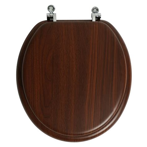 Round Wooden Effect Toilet Seatchrome Hinge Seat Firmwooden Toilet