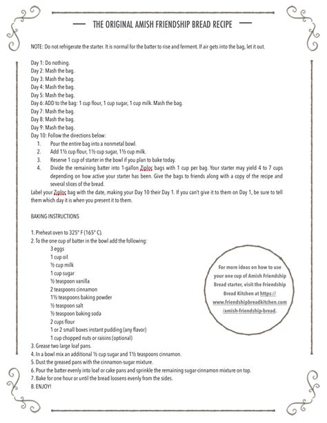 Use this in your favorite amish friendship bread recipes. Printable Amish Friendship Bread Instructions (With images ...
