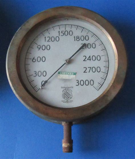 Vintage Brass Ashcroft Duragauge 10 Pressure Valve 3000 Psi Gauge