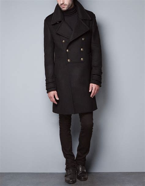 Zara Military Style Coat In Black For Men Lyst