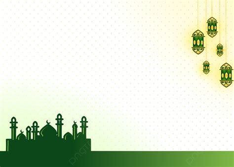 Minimalist Simple White Green Islamic Background With Mosque And