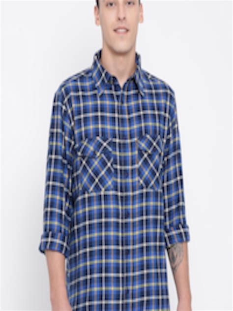 Buy Oxolloxo Men Blue And White Regular Fit Checked Casual Shirt Shirts