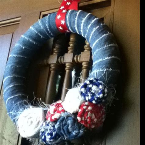 Wreath I Made Out Of Old Blue Jeans And Dollar Tree Dish