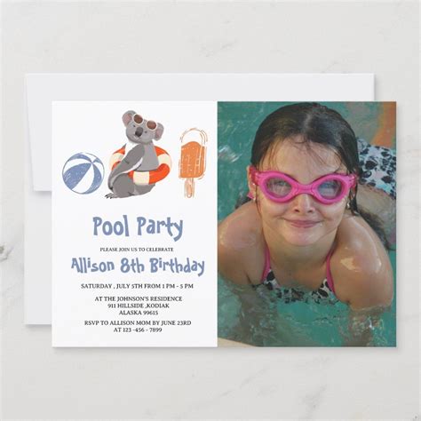 Custom Photo Swimming Pool Birthday Party Pool Birthday Party 8th Birthday Pool Party
