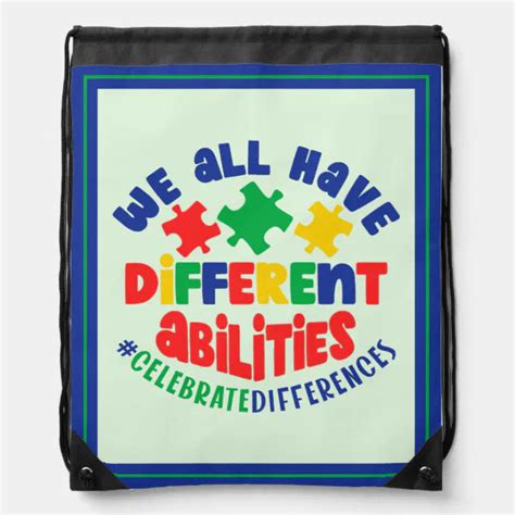 Autism Motivational Quote Celebrate Differences Drawstring Bag Zazzle