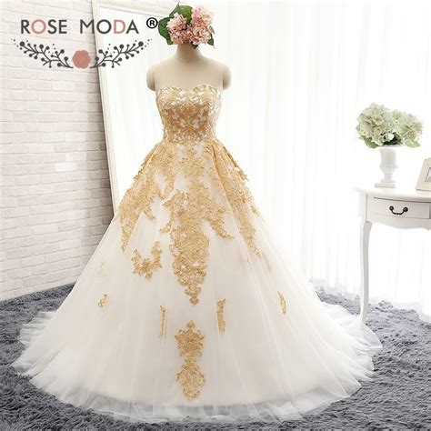 Rose Moda Luxury White And Gold Wedding Ball Gown Gold Wedding Dress