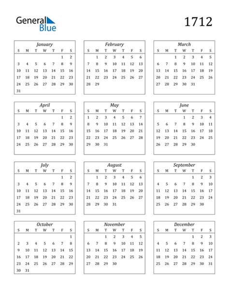 1712 Calendar Pdf Word Excel