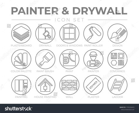 Painter Drywall Round Outline Icon Set Stock Vector Royalty Free