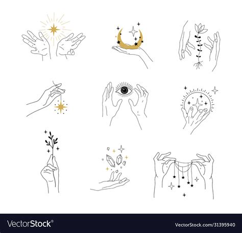 Set Modern Simple Magic Drawings With Crystals Vector Image