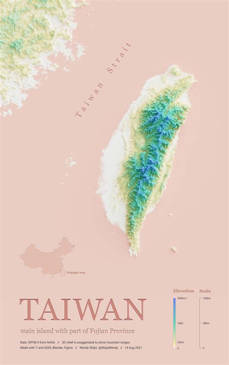 Taiwan Shaded Relief Map By Shijiawendy Maps On The Web