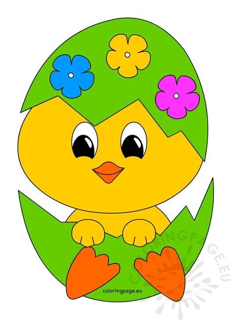 Cute Chick In An Easter Egg Coloring Page