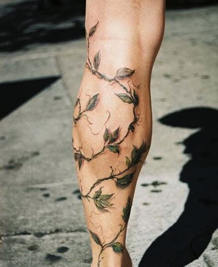 Realistic Vine Leaves Tattoo Design For Leg Vine Tattoos Tattoos