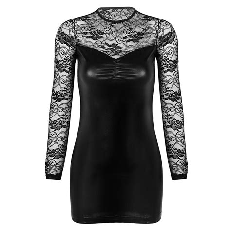 Womens Ladies Sexy Faux Leather Evening Party Club V Neck Bodycon